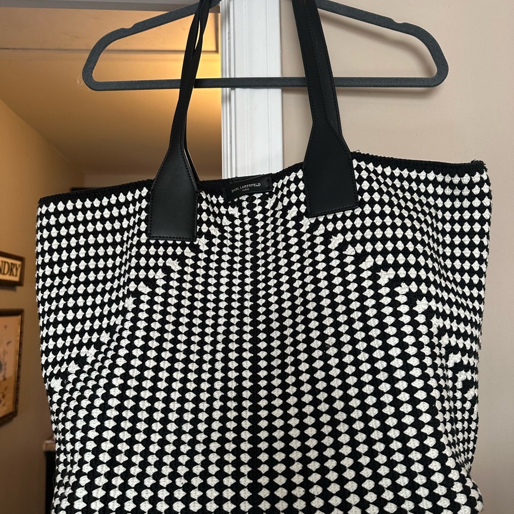Karl Lagerfeld Black and White Geometric Shoulder Bag